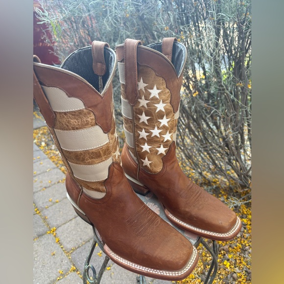 J.B. Dillon Western cowboy brown leather boots American flag 9 b - Picture 3 of 10